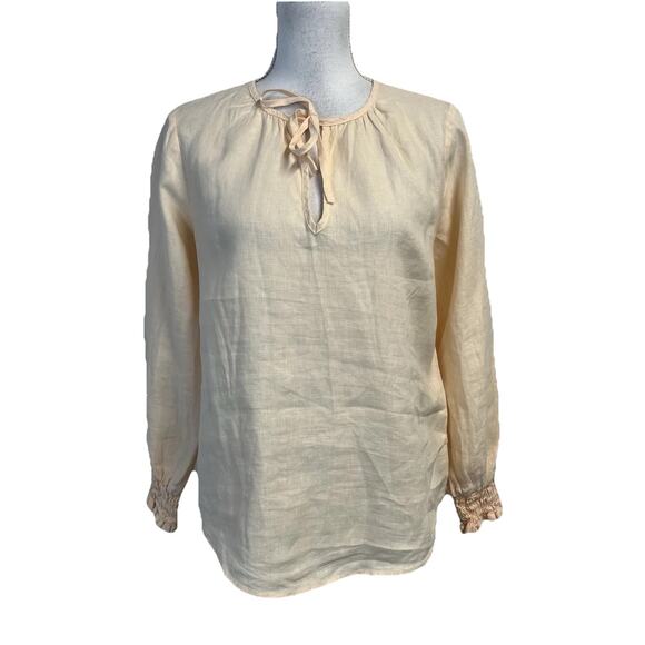 Cloth & Stone Blouse Women's Size XS Peach Linen Pullover Smocking Peasant Boho - Picture 1 of 6